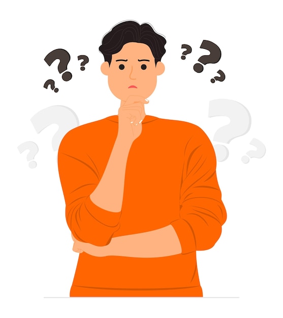 Vector thoughtful man looking aside pondering making assumption thinking illustration