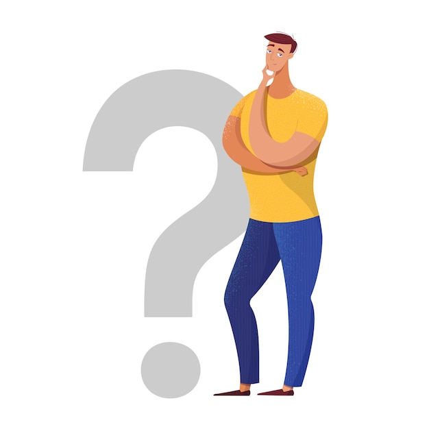 Thoughtful man making decision flat illustration