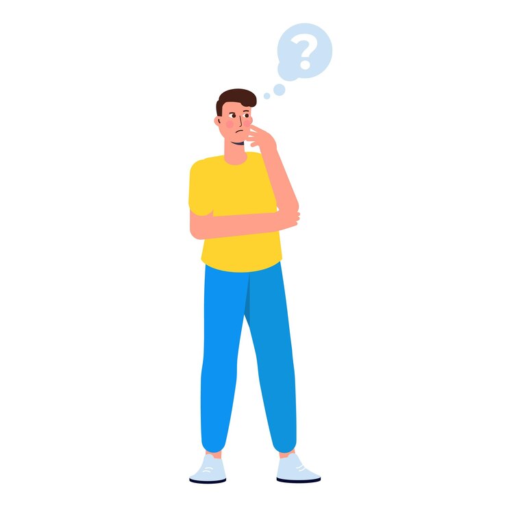Thoughtful people. Men solving problem. Vector illustration.