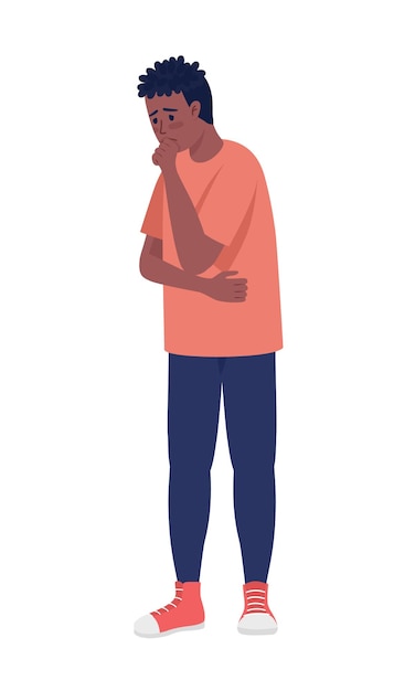 Thoughtful upset man semi flat color vector character