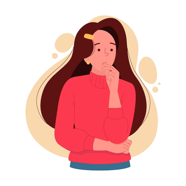 Vector thoughtful woman character