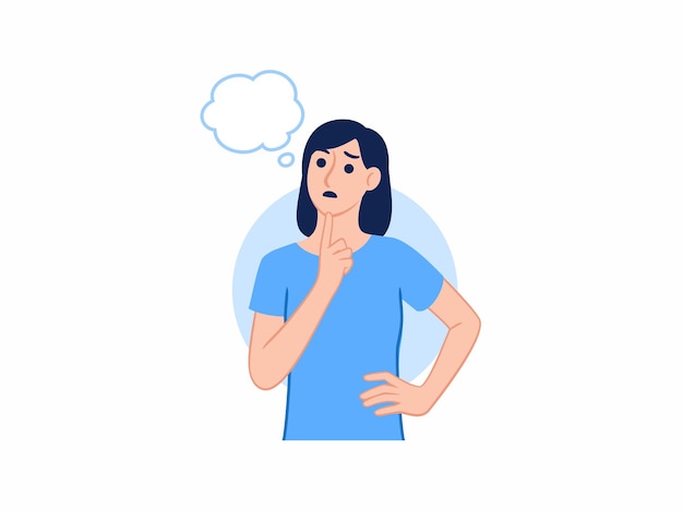 thoughtful woman planning think creative idea solving problem find solution decision making choosing
