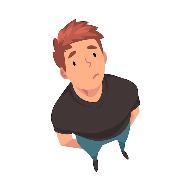 thoughtful young man character looking up view from above vector illustration