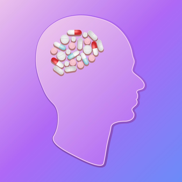 Thoughts in my head about medications vector illustration