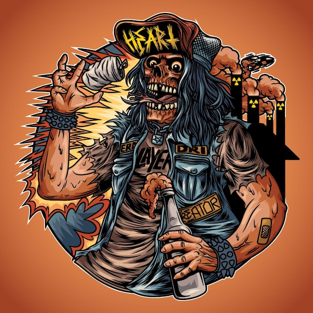 Vector thrash metal skull illustration