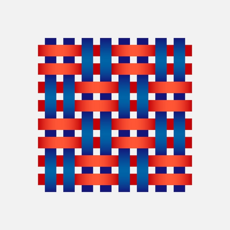 Vector thread crossing pattern in basketweave weave fabric