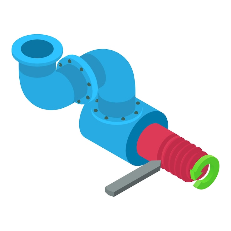 Vector thread cutting icon isometric vector metal cutting machine adapter pipe icon industrial equipment construction manufacturing