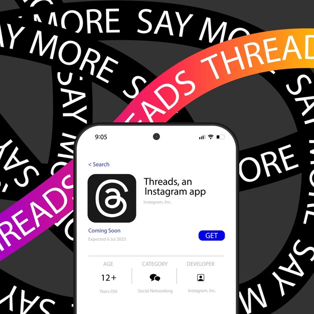 Вектор Приложение threads instagram на экране смартфона белый фон