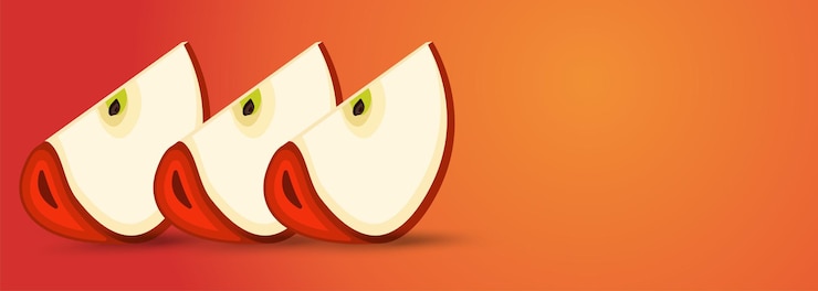 Vector three apples slice pieces banner a banner of three cut into pieces of apple banner banner