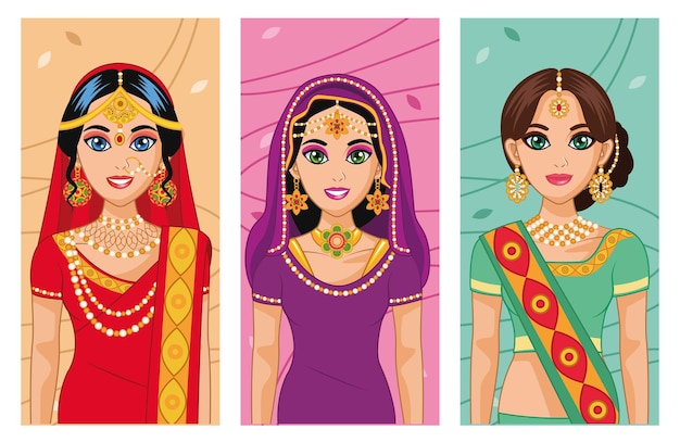 Vector three arabic brides characters