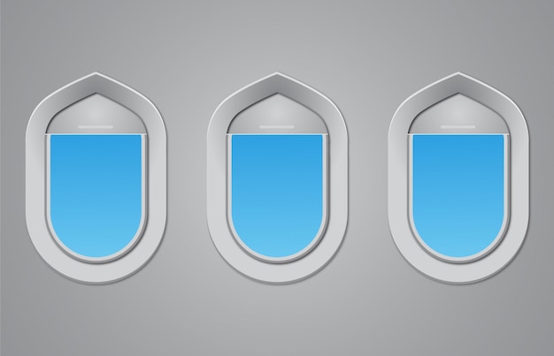 Vector three arch windows on a plane that are blue and white