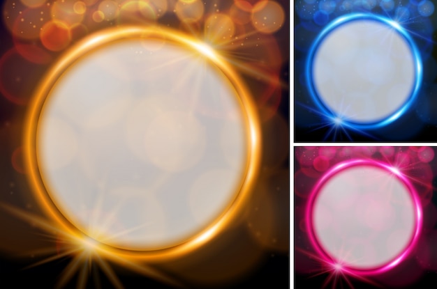 Vector three background with lights in round shape