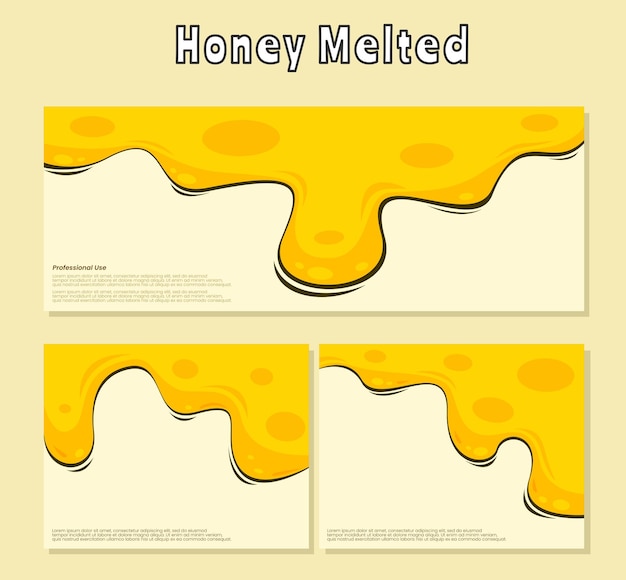 Three banners for honey melted with a white text.