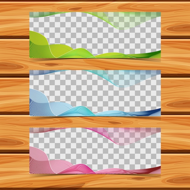 Three banners with wavy lines