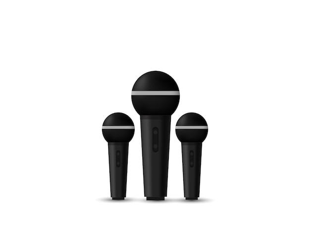 Three black microphones with the words quot three quot on the bottom