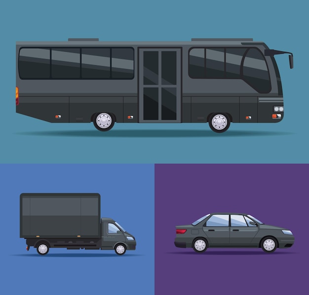 Vector three black vehicles mockup