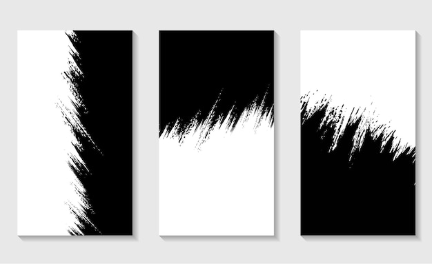 Three black and white canvases with a white background brush wallpaper