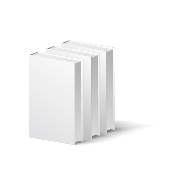 Three blank books on a white background