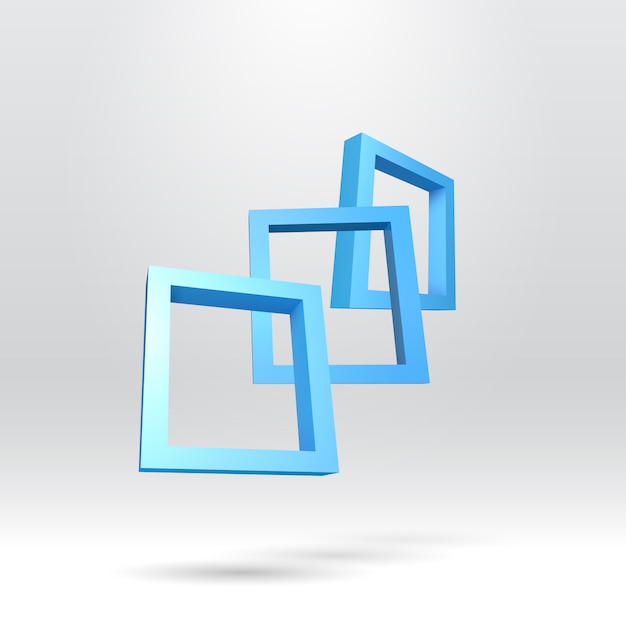 Three blue rectangular 3D frames