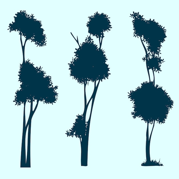 Three Blue Tree Silhouette