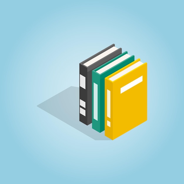 Three books of encyclopedia icon in isometric 3d style on blue background Reading symbol