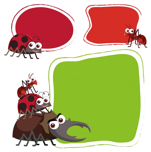 Three border template with cute bugs