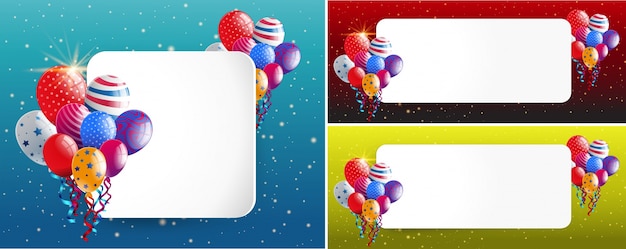 Three border templates with party balloons