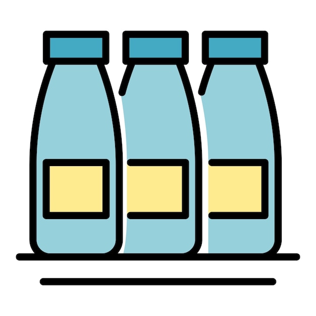 Three bottles of milk icon Outline three bottles of milk vector icon color flat isolated