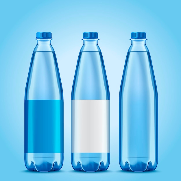 Three bottles , plastic bottles with blank labels  in 3d illustration