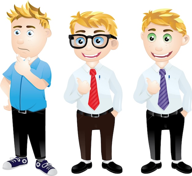 Three Boys Working Outfit Cartoon