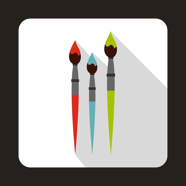 Three brushes for painting icon in flat style on a white background