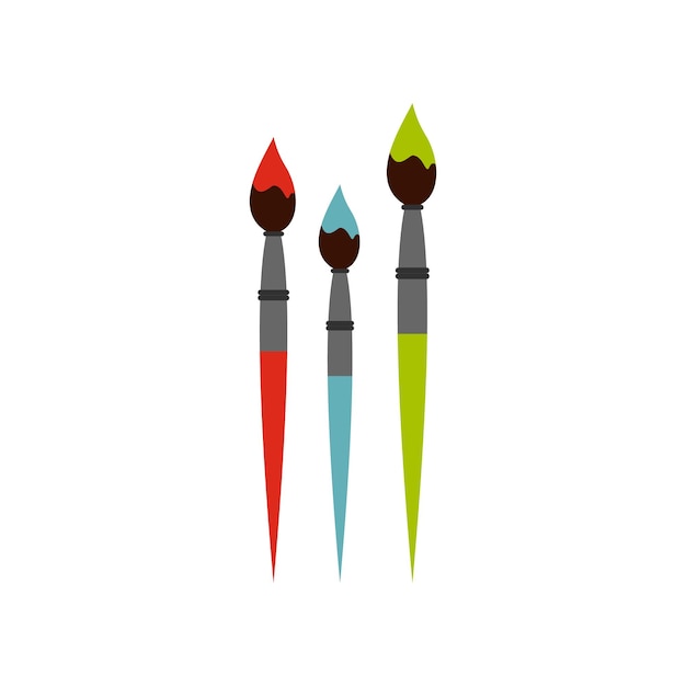 Three brushes for painting icon in flat style on a white background