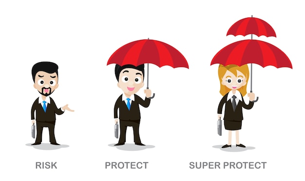 Vector three of business man and woman holding umbrella