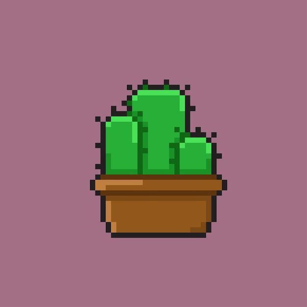 Three cactus in the pot with pixel art style