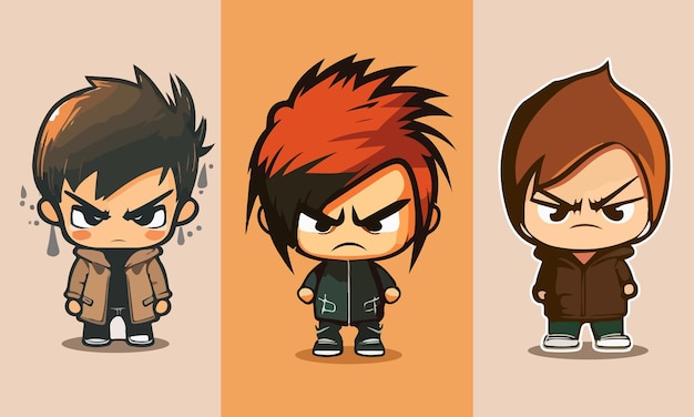 Three cartoon characters with different expressions on them, one of which says'angry '