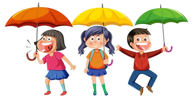 傘をさす 3 人の子供