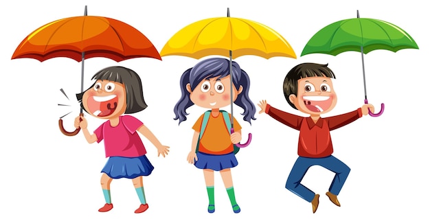 Three children holding their umbrella