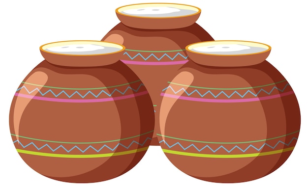 Three claypots with colorful patterns