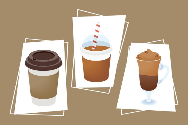 Three coffee drinks set icons