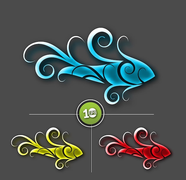 물고기 로고 디자인의 3색 원형 표지판