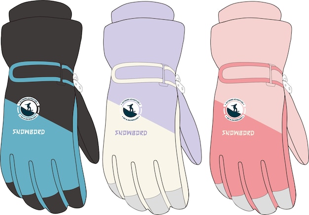 Design di guanti da sci in tre colori