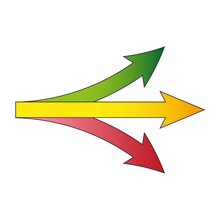 Vector three colored arrows out. teamwork business success. vector illustration.
