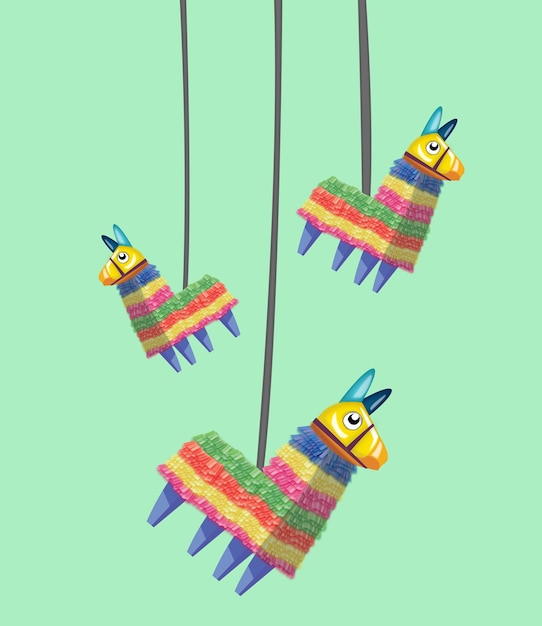 Premium Vector  Three colorful pinatas hanging from up