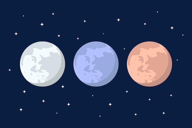 Vector three colors of full moon