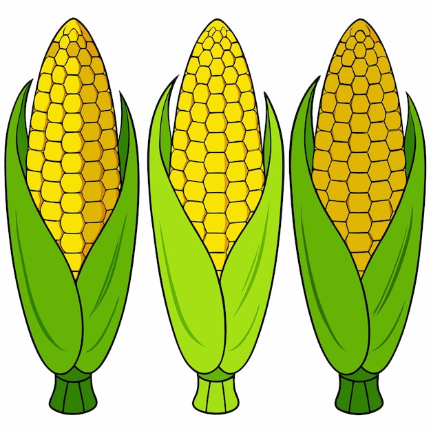 Vector three corn plants with yellow and green on them