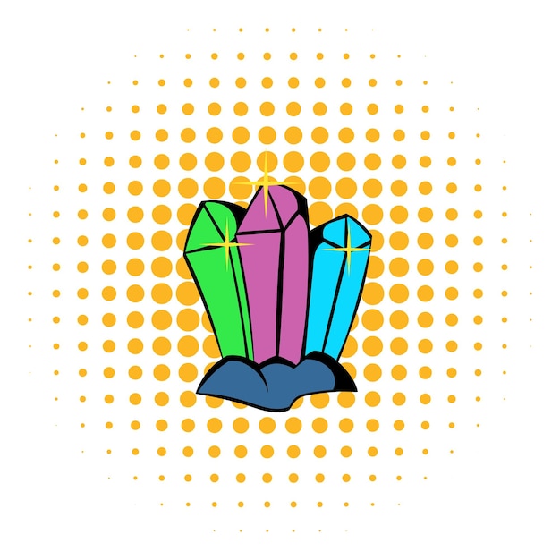 Vector three crystals icon in comics style isolated on halftone background