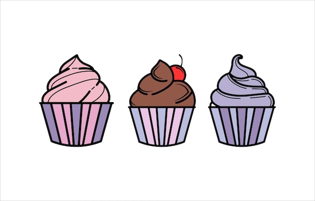 3 つのカップケーキ パステル カラー イラスト ベクトル