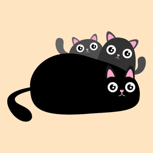 Vector three cute black cats with blink eyes