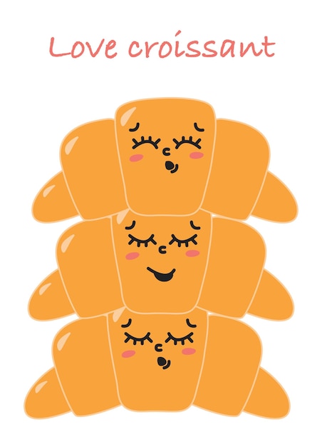 Vector three cute croissants love croissants banner