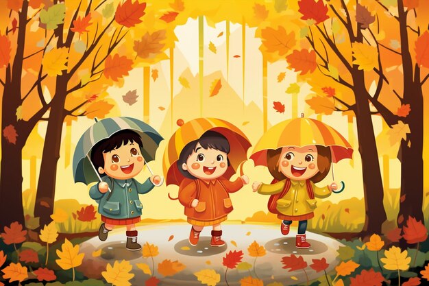 Vector three cute kids playing cartoon illustration